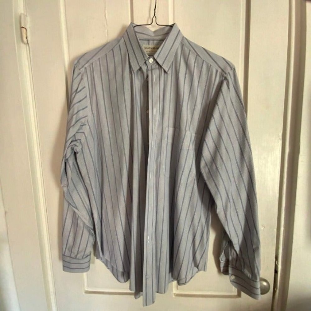 Kriziauomo Mens Shirt Blue Striped Dress Long Sleeve Size S Vintage Italy